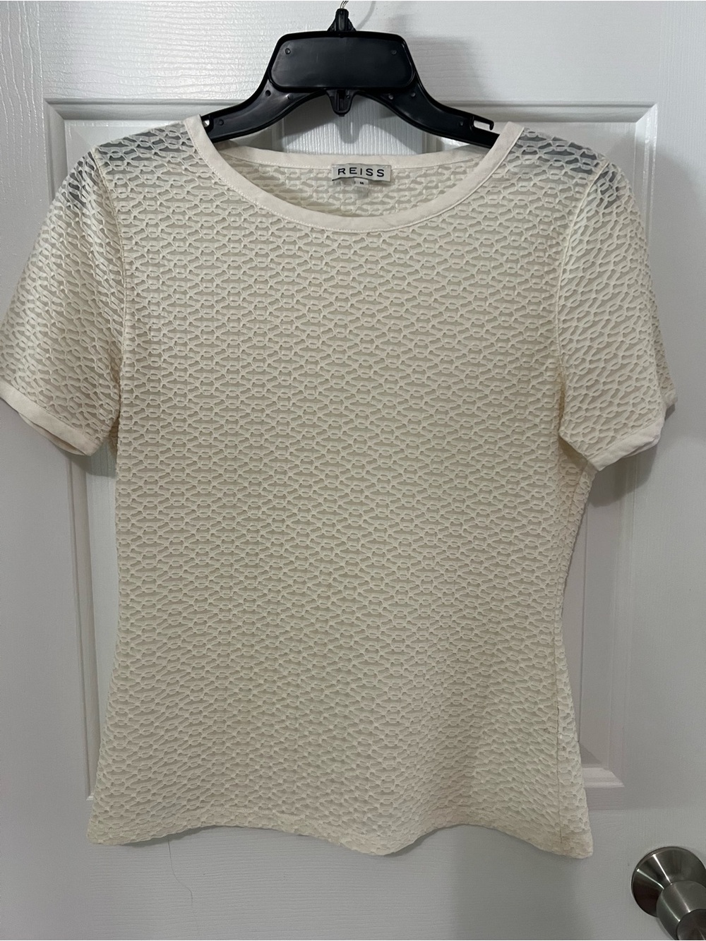 Reiss Cream Short Sleeve Textured Knit Top